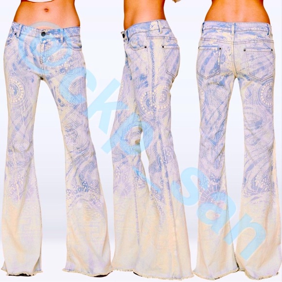Free People RARE Bali Jeans Bleached Flared Bell Bottoms Boho Hippy Pants 25 - Picture 4 of 13